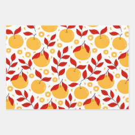 Feuille De Papier Cadeau Festive Or chinois Nouvel An Fleurs & Fruits
