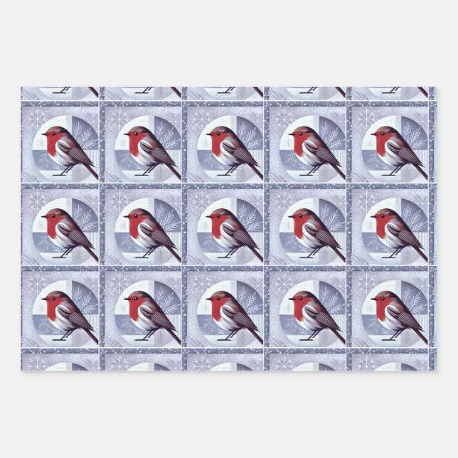 Feuille De Papier Cadeau Festive Robin Christmas Design multipack (Devant)