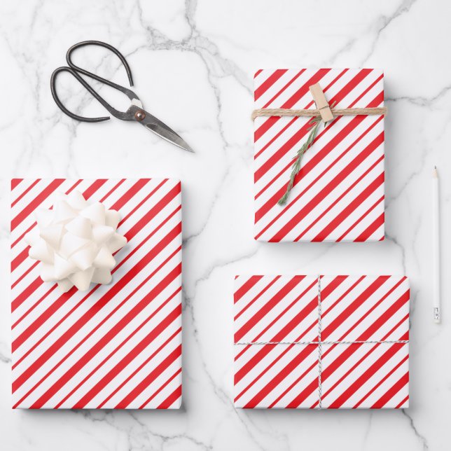 Feuille De Papier Cadeau Festive sucre de canne rayé Noël (Recto)
