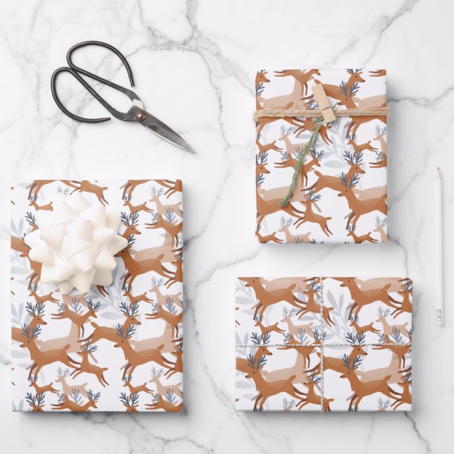 Feuille De Papier Cadeau fête carrelée Noël rennes (Recto)