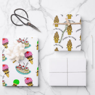 Feuille De Papier Cadeau Fête d'anniversaire à thème de la crème glacée