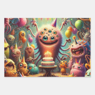 Feuille De Papier Cadeau Fête d'anniversaire bizarre