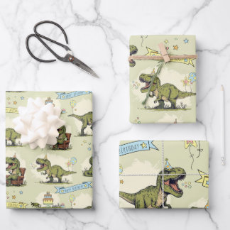 Feuille De Papier Cadeau Fête d'anniversaire de garçon dinosaure T Rex Jura