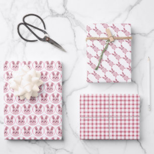 Feuille De Papier Cadeau Fête d'anniversaire de la fille avec lapin rose bé