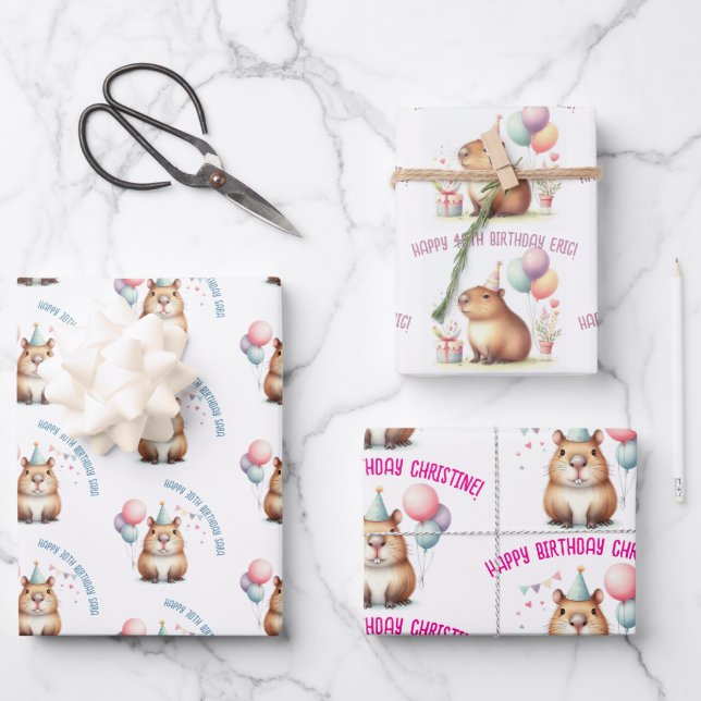 Feuille De Papier Cadeau fête d'anniversaire de la petite capybara (Recto)