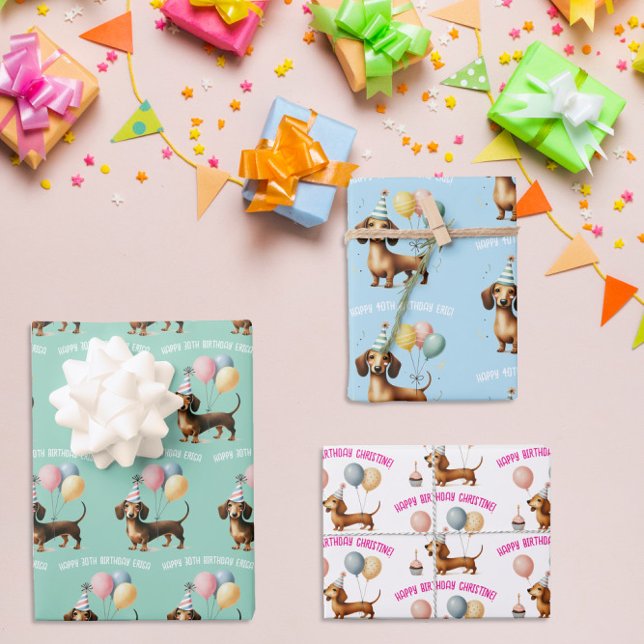 Feuille De Papier Cadeau fête d'anniversaire de l'amoureux des chiens dachs (Créateur téléchargé)