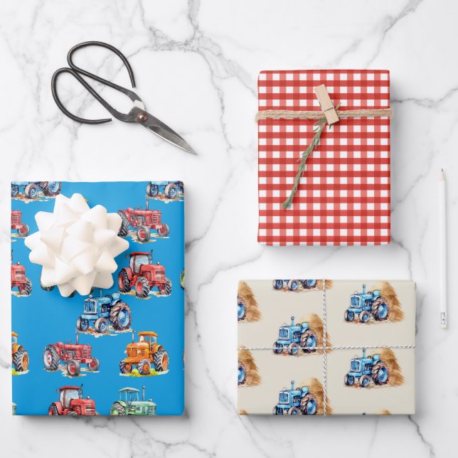 Feuille De Papier Cadeau Fête d'anniversaire des tracteurs agricoles (Recto)