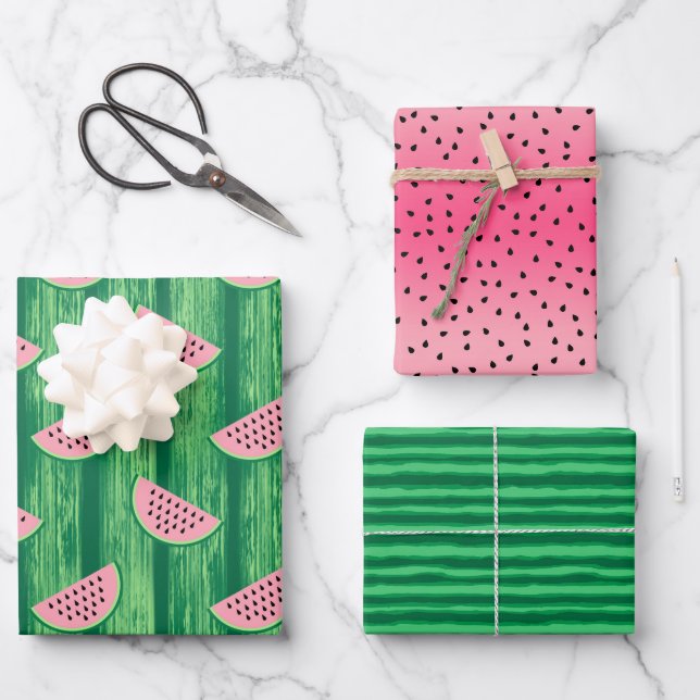 Feuille De Papier Cadeau Fête d'anniversaire d'été de Watermelon (Recto)