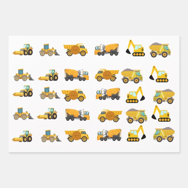 Feuille De Papier Cadeau Fête d'anniversaire du camion de construction (Devant)