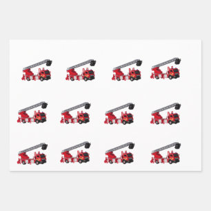 Feuille De Papier Cadeau Fête d'anniversaire du Camion d'incendie rouge