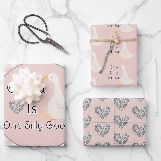 Feuille De Papier Cadeau Fête d'anniversaire d'une sotte rose d'oie (Recto)