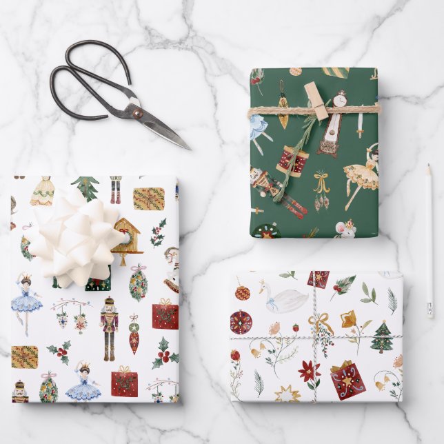 Feuille De Papier Cadeau Fête d'anniversaire en or rouge Nutcracker (Recto)