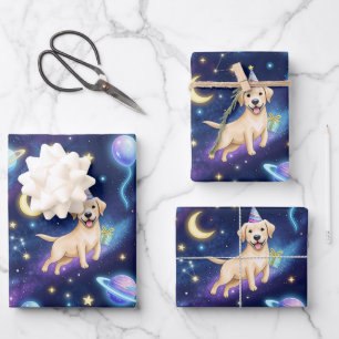Feuille De Papier Cadeau fête d'anniversaire personnalisée Galaxy Labrador