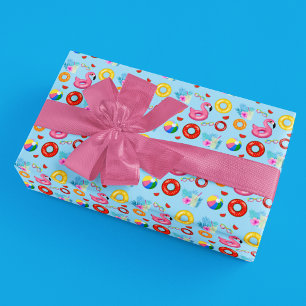 Feuille De Papier Cadeau Fête d'anniversaire Piscine Amusante