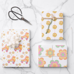 Feuille De Papier Cadeau Fête d'anniversaire Roll Girl Roller Skating