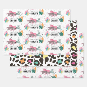 Feuille De Papier Cadeau Fête d'anniversaire sauvage Jungle Animaux Anniver