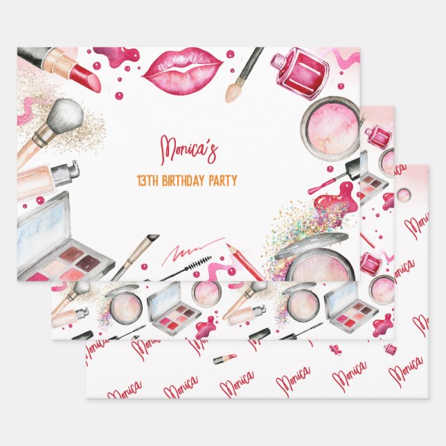 Feuille De Papier Cadeau Fête d'anniversaire spa beauté et maquillage (Lot)