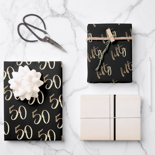 Feuille De Papier Cadeau Fête de 50e anniversaire minimal moderne (Recto)