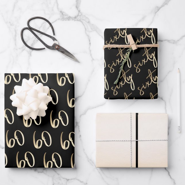 Feuille De Papier Cadeau Fête de 60e anniversaire minimal moderne (Recto)