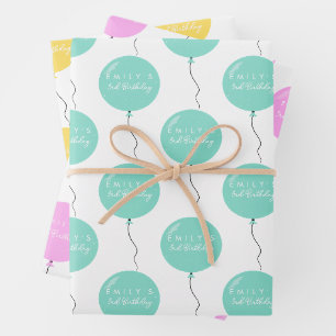 Feuille De Papier Cadeau Fête de ballon personnalisée anniversaire baptême