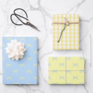 Feuille De Papier Cadeau Fête de bébé fille prépa Ruban bleu jaune Gingham