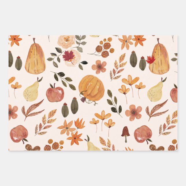 Feuille De Papier Cadeau Fête de champignon de Squash Citrouille de l'autom (Devant)
