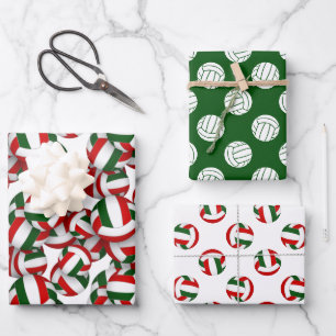 Feuille De Papier Cadeau fête de l'équipe de volley-ball rouge vert
