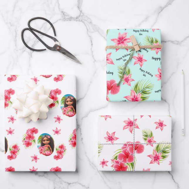 Feuille De Papier Cadeau Fête de Luau Nom de la plage tropicale (Recto)