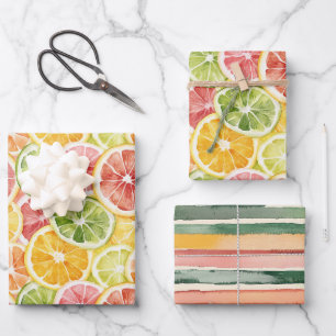 Feuille De Papier Cadeau Fête de Mariage aux Fruits Verts Orange Rose