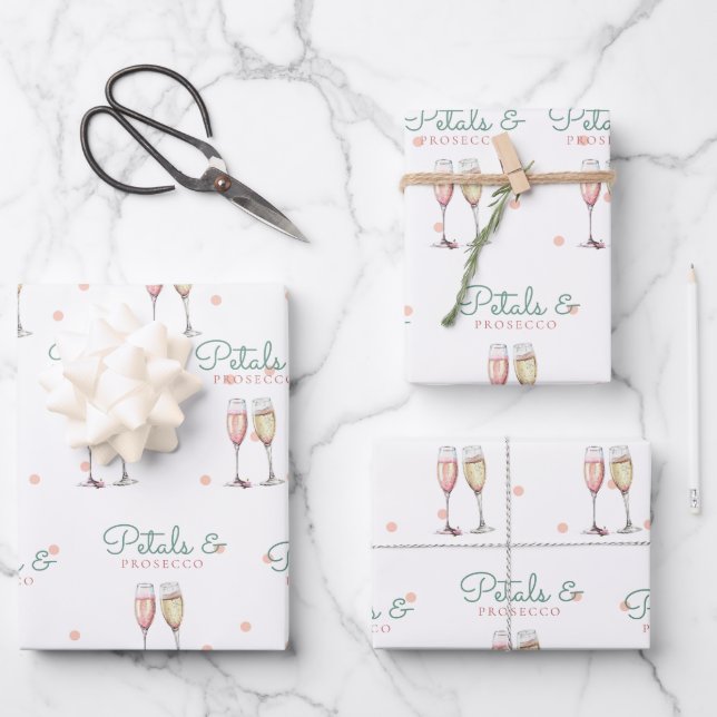 Feuille De Papier Cadeau Fête de mariage Petals and Prosecco (Recto)
