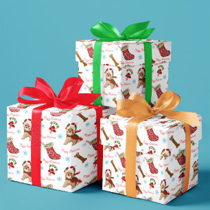 Feuille De Papier Cadeau Fête de Noël avec Yorkie Motif Noir