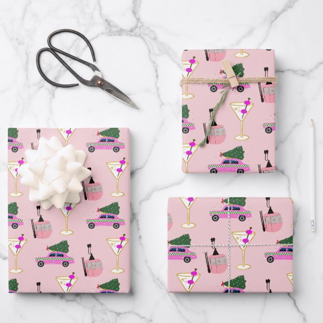 Feuille De Papier Cadeau Fête de Noël rose (Recto)