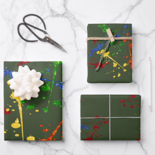 Feuille De Papier Cadeau Fête de paintball pailleté peinture éclaboussure