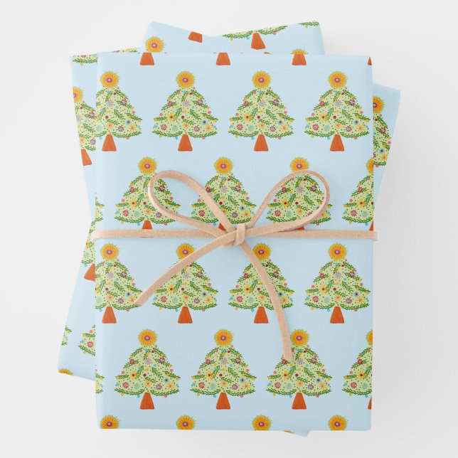 Feuille De Papier Cadeau Fête des arbres de Noël Whimsical Folk (En situation)