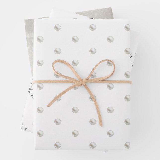 Feuille De Papier Cadeau Fête des mariées aux perles blanches (En situation)