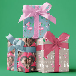 Feuille De Papier Cadeau Fête des Mères Flamant rose enveloppant des feuill