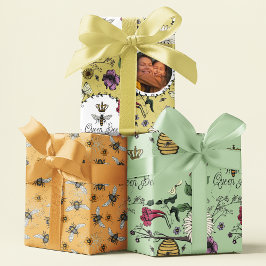 Feuille De Papier Cadeau Fête des mères Photo Queen Bee and Bees Floral
