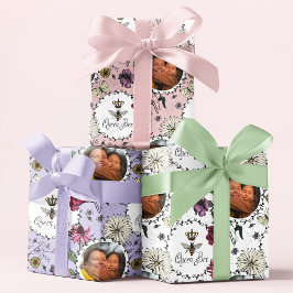 Feuille De Papier Cadeau Fête des mères Photo Queen Bee Floral