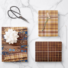 Feuille De Papier Cadeau Fête des pères Bow Cravates, verres et moustaches 