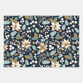 Feuille De Papier Cadeau Fête d'hiver arrière - plan noir Poinsettia