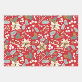 Feuille De Papier Cadeau Fête d'hiver arrière - plan rouge Poinsettia