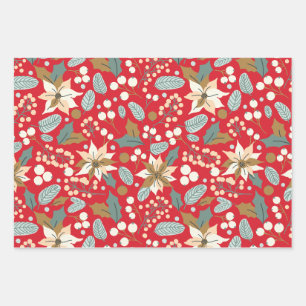 Feuille De Papier Cadeau Fête d'hiver arrière - plan rouge Poinsettia