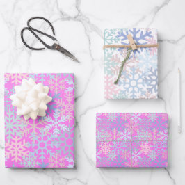 Feuille De Papier Cadeau Fête d'hiver Flambeaux de neige motif rose chaud
