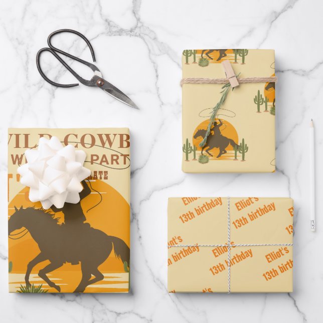 Feuille De Papier Cadeau Fête folle de cowboy occidental (Recto)