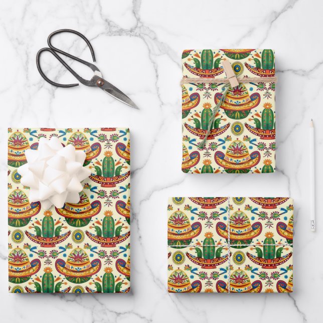 Feuille De Papier Cadeau Fête mexicaine en carrelage cool (Recto)