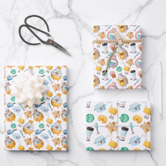 Feuille De Papier Cadeau fête motif de cuisine carrelée (Recto)