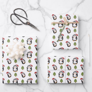 Feuille De Papier Cadeau fête Noël Pingouins de Noël carrelés