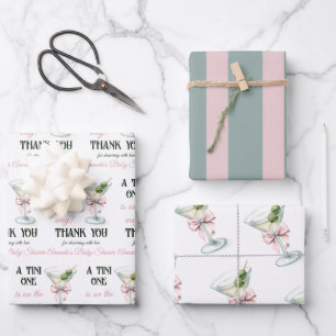 Feuille De Papier Cadeau Fête Rétro pour Bébé Fille au Thème Martini Rose