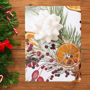 Feuille De Papier Cadeau Fêtes de Noël vintage Berry Citrus et Pine