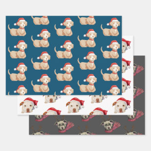 Feuille De Papier Cadeau Fêtes Motifs des chiens de Noël